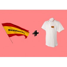 Oferta Especial - Polo Bandera España blanco "#Veteyasanchez" + Bandera de España "#Veteyasanchez"